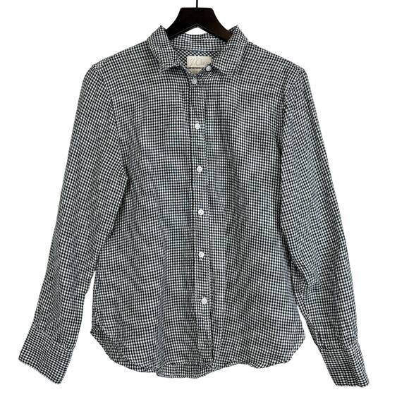 J. Crew Tops - J.Crew Womens Baird McNutt Irish Linen Slim Fit Gingham Button Shirt Black - 8